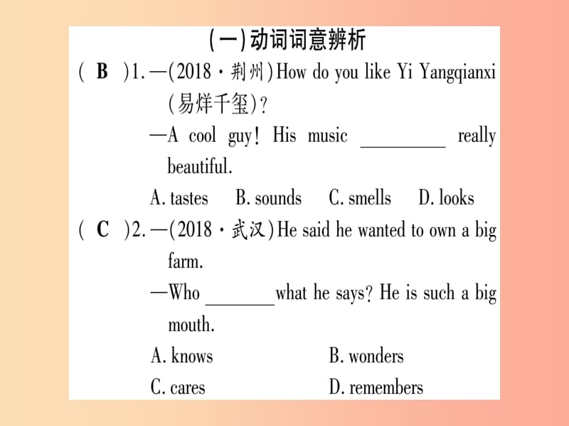 （课标版）2019年中考英语准点备考 专题精练六 动词和动词短语课件.ppt_第2页