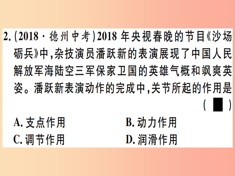 2019春八年级生物下册 专题八 动物的运动和行为习题课件 新人教版.ppt_第2页