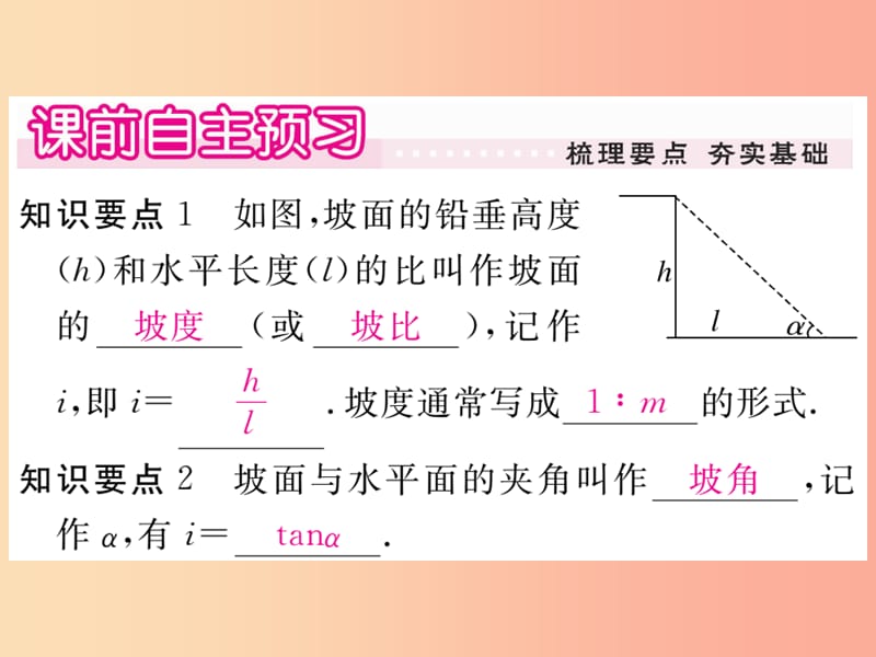 九年级数学上册 第24章 解直角三角形 24.4 解直角三角形 第3课时 坡度问题习题讲评课件 华东师大版.ppt_第2页