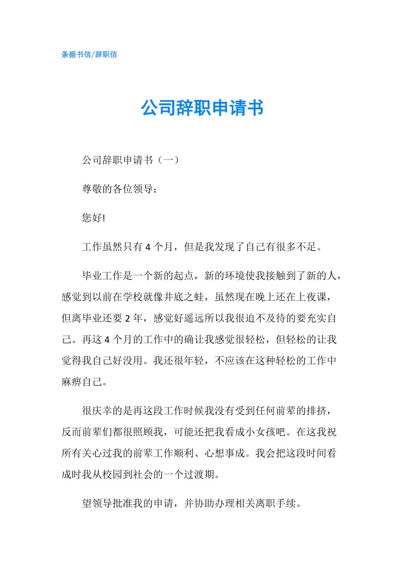 公司辞职申请书.doc_第1页