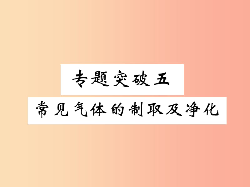 （百色专版）2019届中考化学毕业总复习 第2编 重点专题突破篇 专题突破5 常见气体的制取及净化课件.ppt_第1页