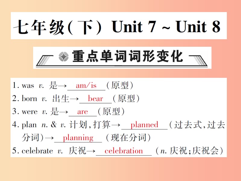 重庆市2019年中考英语总复习 第1部分 教材回顾 七下 Unit 7-8课件 仁爱版.ppt_第1页