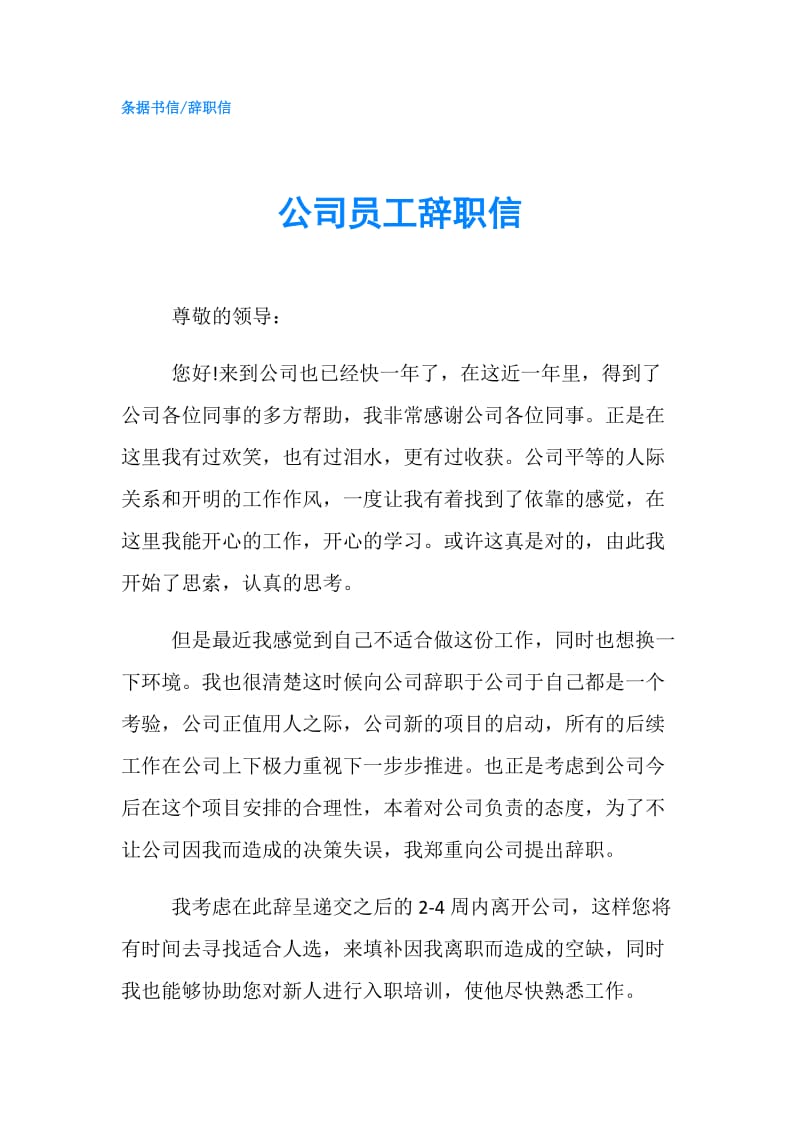 公司员工辞职信.doc_第1页