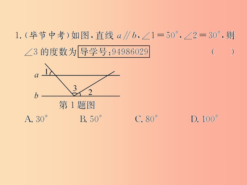 （遵义专用）2019届中考数学复习 第16课时 角、相交线与平行线 4 备考全能演练（课后作业）课件.ppt_第2页