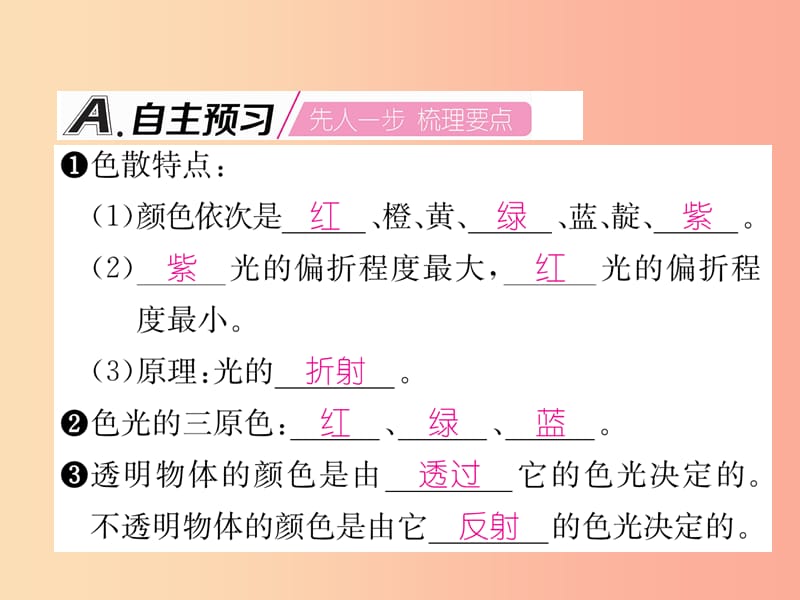 （山西专版）2019年八年级物理上册 第4章 第5节 光的色散作业课件 新人教版.ppt_第2页