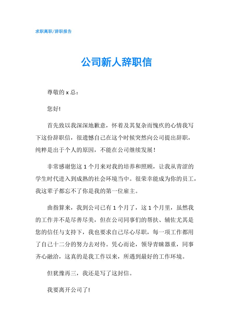 公司新人辞职信.doc_第1页