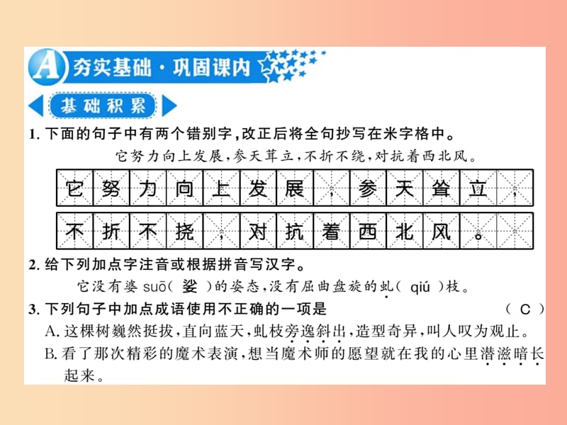 （襄阳专版）2019年八年级语文上册 第四单元 14 白杨礼赞习题课件 新人教版.ppt_第2页