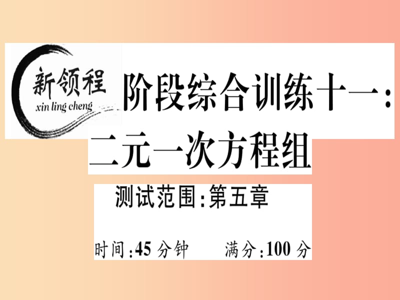 通用版2019年秋八年级数学上册阶段综合训练十一二元一次方程组测试范围第五章习题讲评北师大版.ppt_第1页