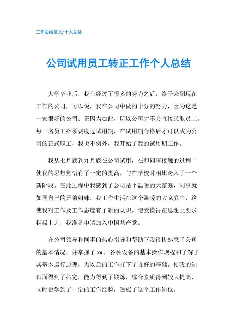 公司试用员工转正工作个人总结.doc_第1页