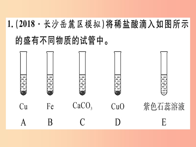 （安徽专版）九年级化学下册 专题三 酸、碱的化学性质（实验）习题课件 新人教版.ppt_第1页