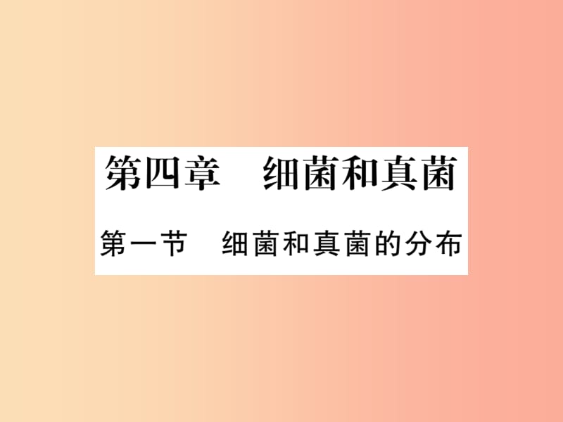 2019年八年级生物上册第五单元第四章第一节细菌和真菌的分布习题课件 新人教版.ppt_第1页