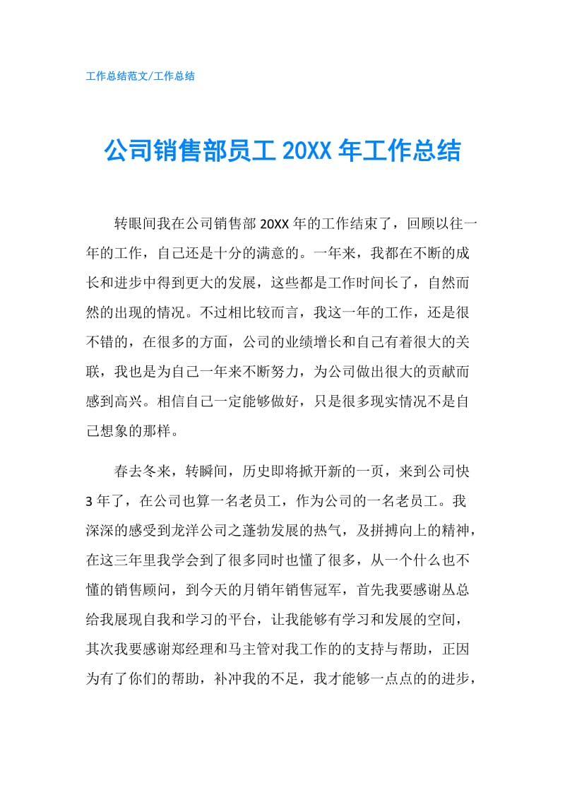 公司销售部员工20XX年工作总结.doc_第1页