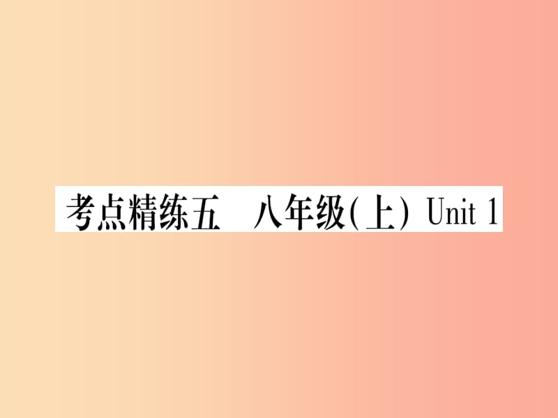 （课标版）2019年中考英语准点备考 第一部分 教材系统复习 考点精练五 八上 Unit 1课件.ppt_第1页