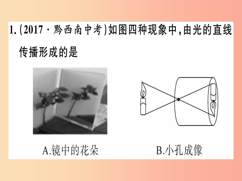 （贵州专版）2019年八年级物理上册 综合训练（二）光现象中的辨析与规律习题课件 新人教版.ppt_第2页