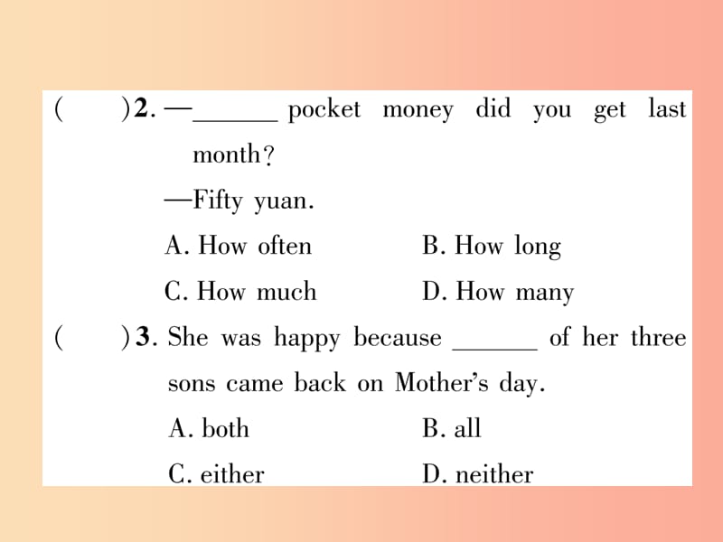 （宜宾专版）2019届中考英语总复习 第一篇 教材知识梳理篇 组合训练2 七上 Units 5-9（精练）课件.ppt_第3页