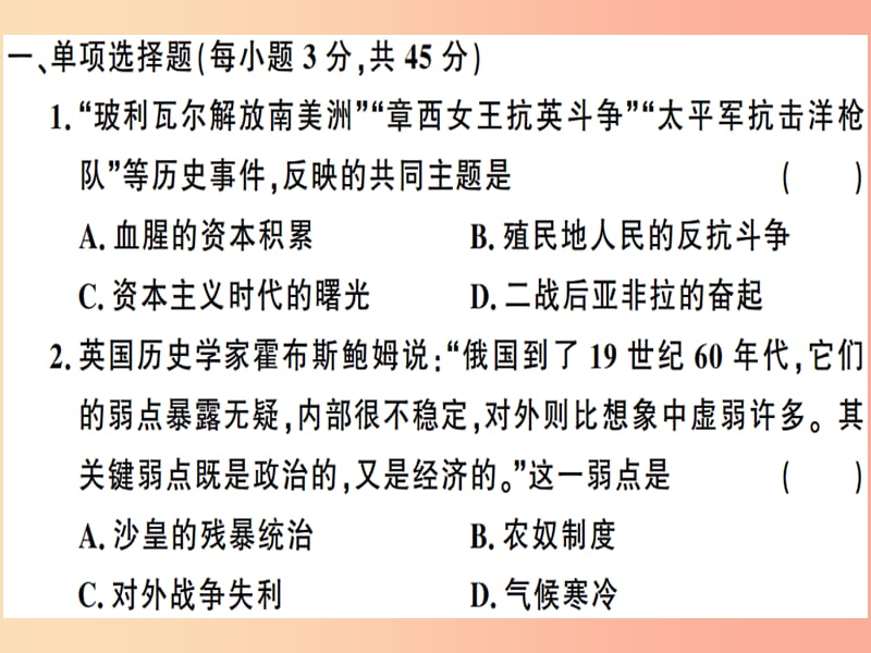 九年级历史下册期中检测卷习题课件新人教版.ppt_第2页