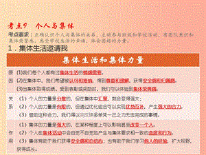 （江西專用）2019屆中考道德與法治總復習 考點9 個人與集體課件.ppt