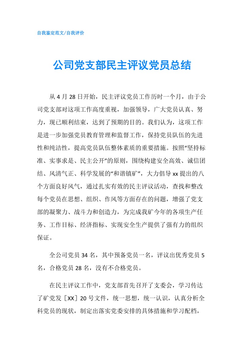 公司党支部民主评议党员总结.doc_第1页