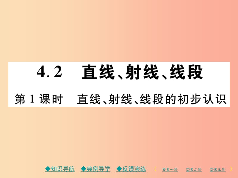 七年级数学上册 第四章 几何图形初步 4.2 直线、射线、线段 第1课时 直线、射线、线段的初步认识作业 .ppt_第1页