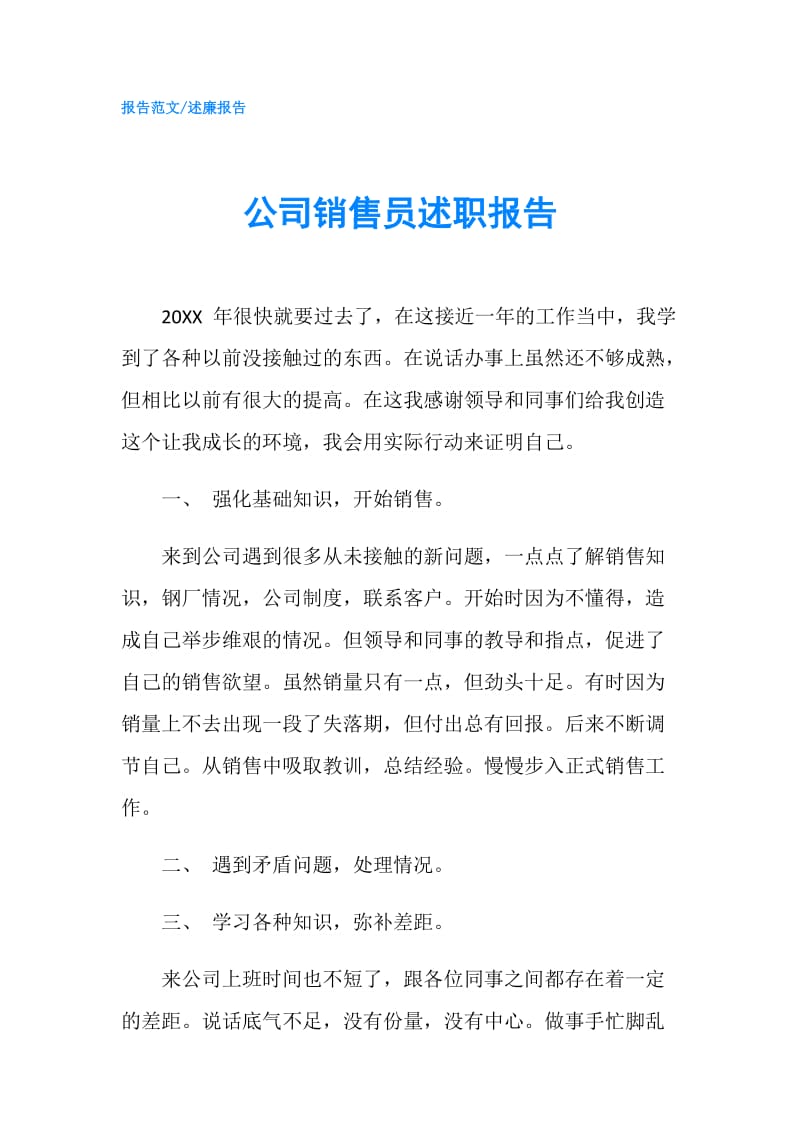 公司销售员述职报告.doc_第1页