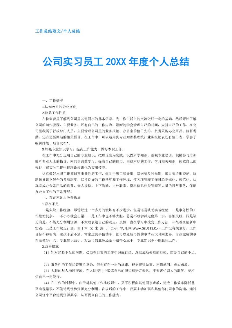 公司实习员工20XX年度个人总结.doc_第1页