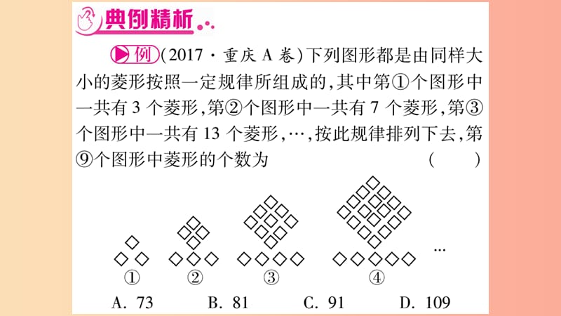 重庆市2019年中考数学复习第二轮中档题突破专项突破一图形规律探索精讲课件.ppt_第3页