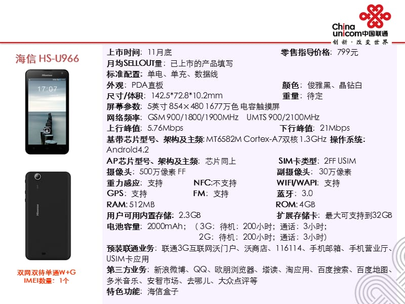 中国联通WCDMA定制手机产品资料海信HS-U929(白)U978U.ppt_第2页