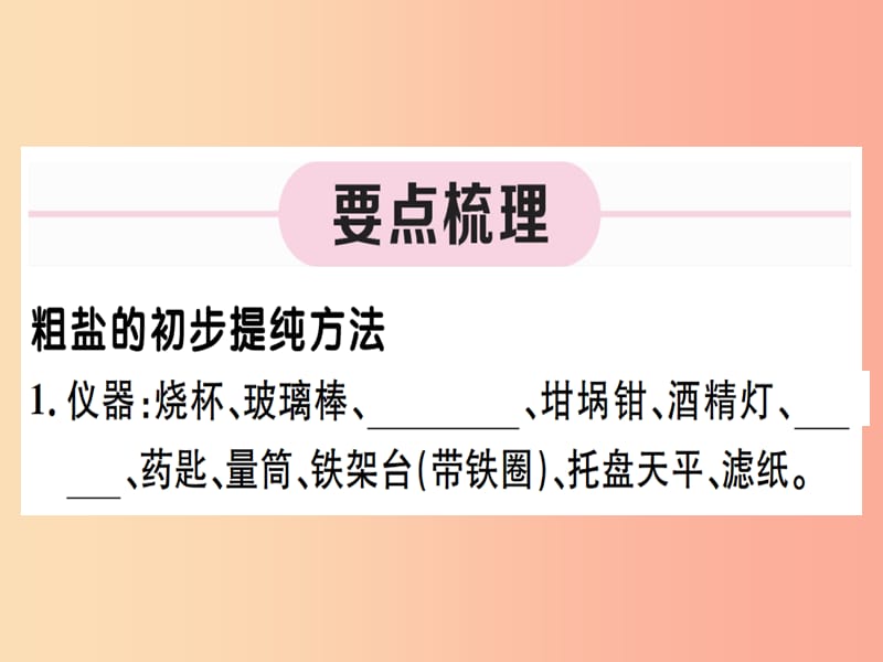 2019-2020学年九年级化学下册 第十一单元 盐 化肥 实验活动8 粗盐中难溶性杂质的去除习题课件 新人教版.ppt_第1页