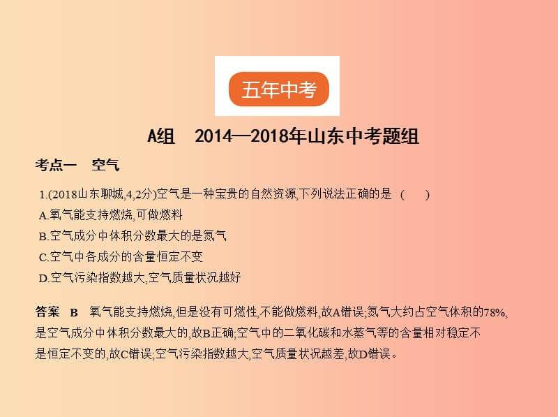 （山东专版）2019年中考化学复习 专题一 空气 氧气（试卷部分）课件.ppt_第2页