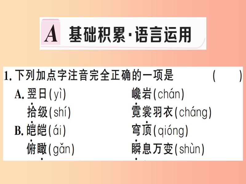 （贵州专版）2019春八年级语文下册 第五单元 19 登勃朗峰习题课件 新人教版.ppt_第2页