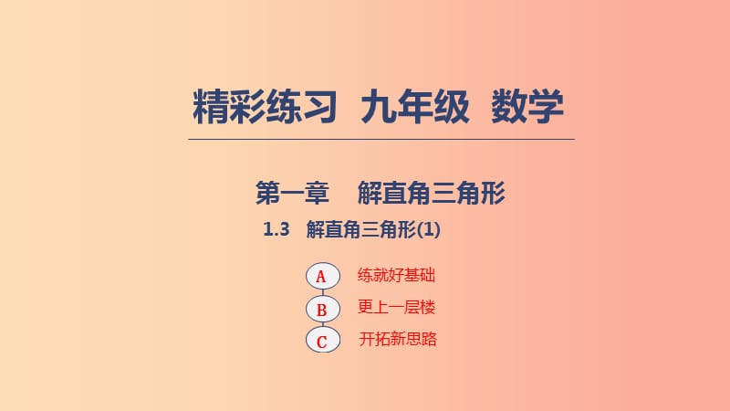 2019年秋九年级数学下册第一章解直角三角形1.3解直角三角形1课件新版浙教版.ppt_第1页