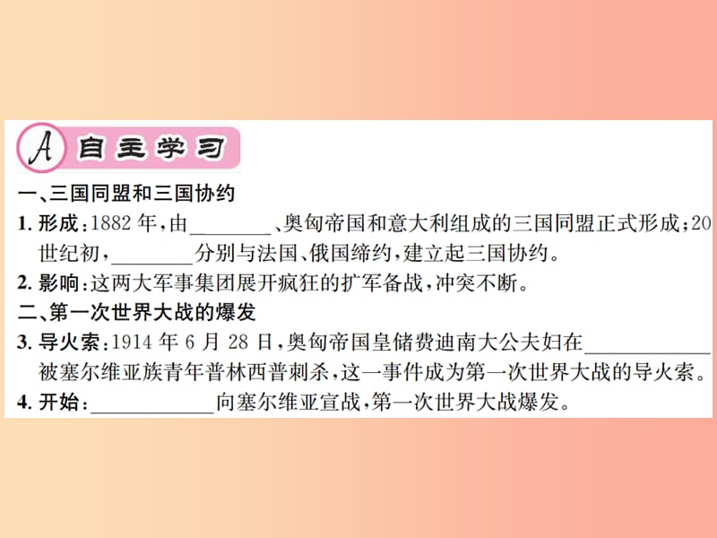 九年级历史下册 第3单元 第一次世界大战和战后初期的世界 第8课 第一次世界大战作业课件 新人教版.ppt_第2页