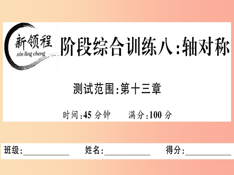 八年级数学上册 阶段综合训练八 轴对称习题讲评课件 新人教版.ppt_第1页