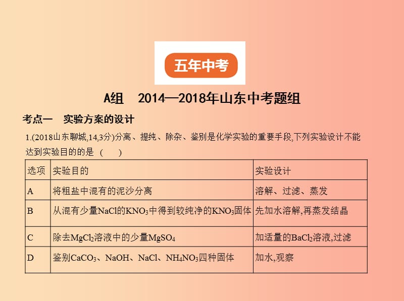 （山东专版）2019年中考化学复习 专题十六 实验方案的设计与评价（试卷部分）课件.ppt_第2页