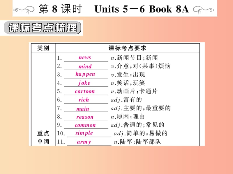 （人教通用）2019年中考英语复习 第一篇 教材过关 八上 第8课时 Units 5-6课件.ppt_第1页