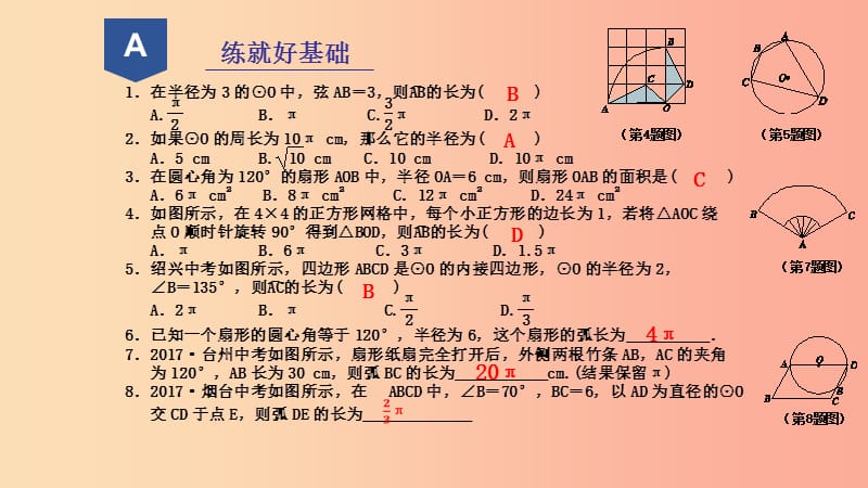 2019年秋九年级数学上册 第三章 圆的基本性质 3.8 弧长及扇形的面积课件1（新版）浙教版.ppt_第2页