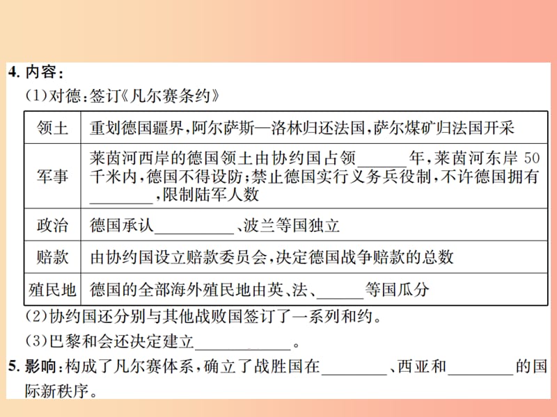 九年级历史下册 第3单元 第一次世界大战和战后初期的世界 第10课《凡尔赛条约》和《九国公约》作业 新人教版.ppt_第3页