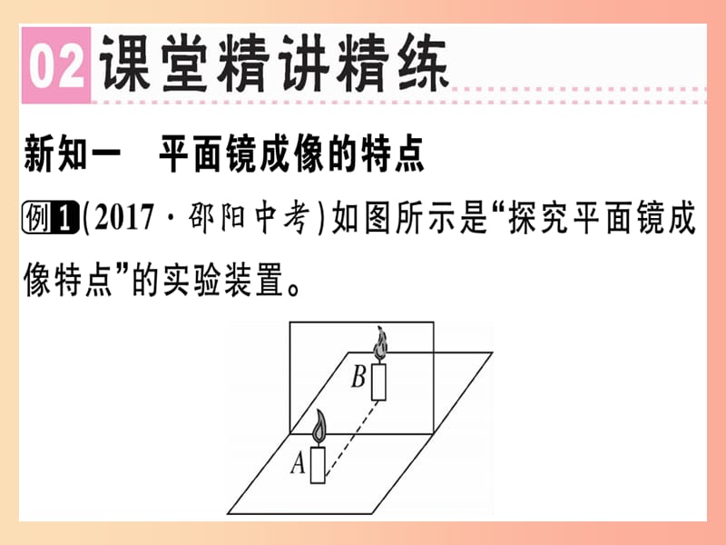 （广东专用）2019年八年级物理上册 第四章 第3节 平面镜成像（第1课时 平面镜成像特点）习题课件 新人教版.ppt_第2页