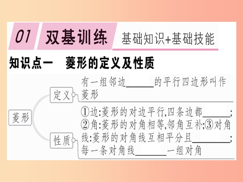 八年级数学下册 第十八章《平行四边形》18.2 特殊的平行四边形 18.2.2.1 菱形的性质习题课件 新人教版.ppt_第1页