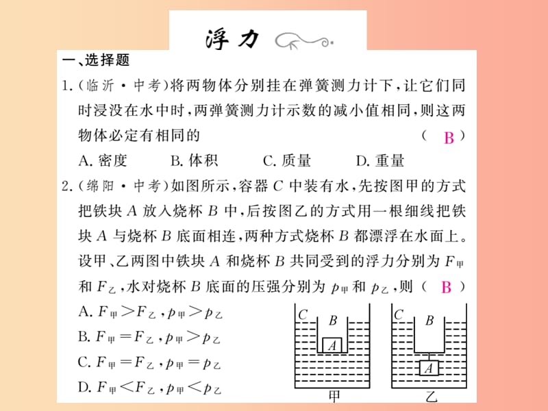 四川省绵阳市2019年中考物理 浮力专题精炼复习课件.ppt_第1页