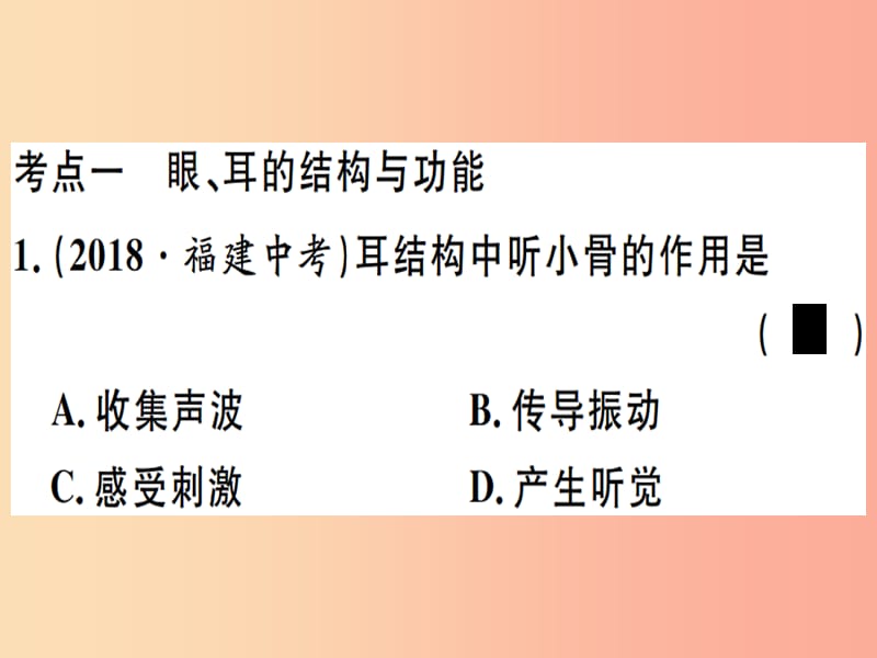 2019春八年级生物下册 专题七 人体生命活动的调节习题课件 新人教版.ppt_第1页