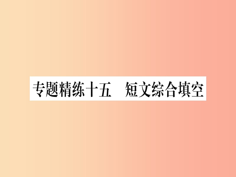 （课标版）2019年中考英语准点备考 专题精练十五 短文综合填空课件.ppt_第1页