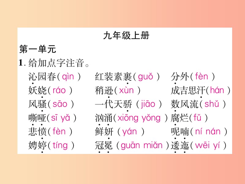 （云南专版）2019年九年级语文上册 专题1 拼音与汉字作业课件 新人教版.ppt_第2页