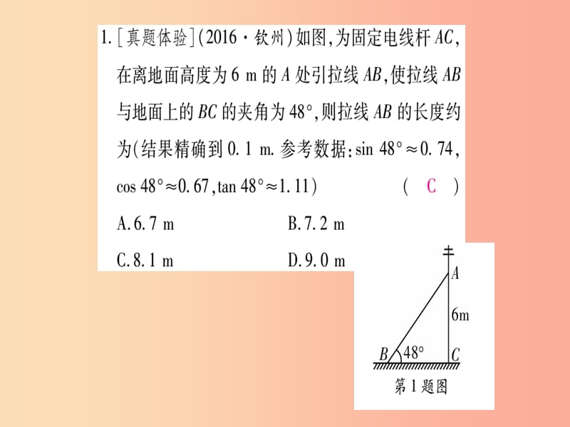 广西2019秋九年级数学上册 小专题（3）构造基本图形解直角三角形的实际问题作业课件湘教版.ppt_第2页