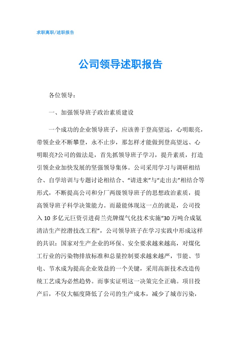 公司领导述职报告.doc_第1页