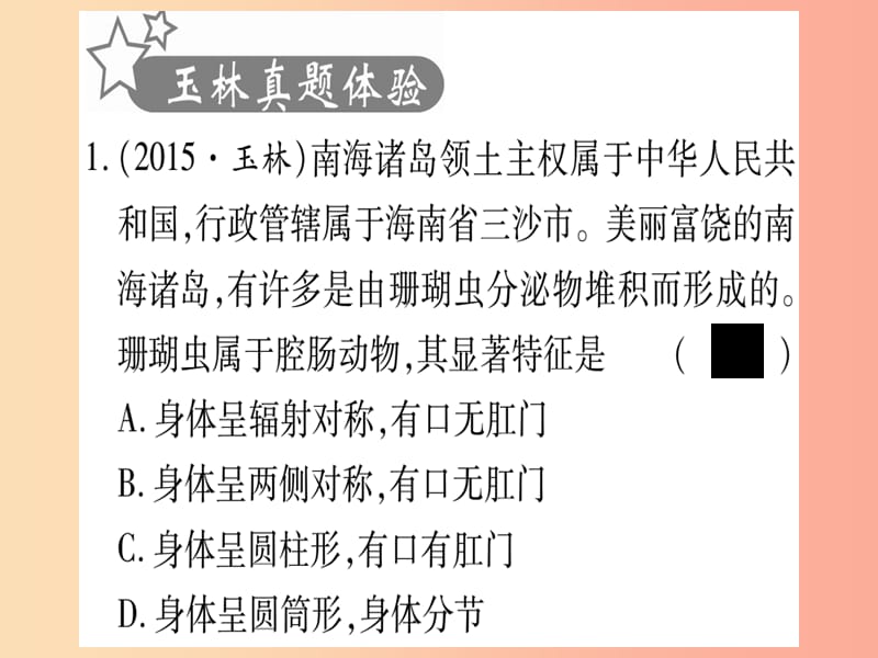 （玉林专版）2019年中考生物总复习 八上 第5单元 第1章 动物的主要类群习题课件.ppt_第2页