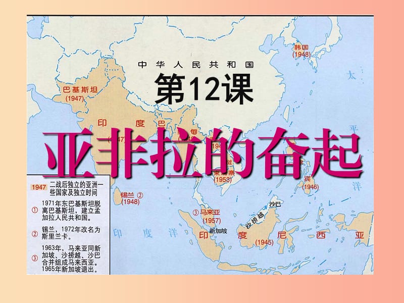 山东省九年级历史下册 第六单元 亚非拉国家的独立和振兴 12《亚非拉的奋起》课件1 新人教版.ppt_第1页