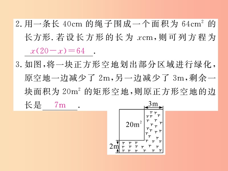 2019秋九年级数学上册 第24章 一元二次方程 24.4 一元二次方程的应用 第1课时 面积问题练习课件 冀教版.ppt_第3页