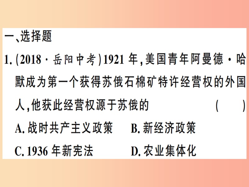 九年级历史下册 期末专题复习 专题二 资本主义国家与社会主义国家的改革与调整习题课件 新人教版.ppt_第3页