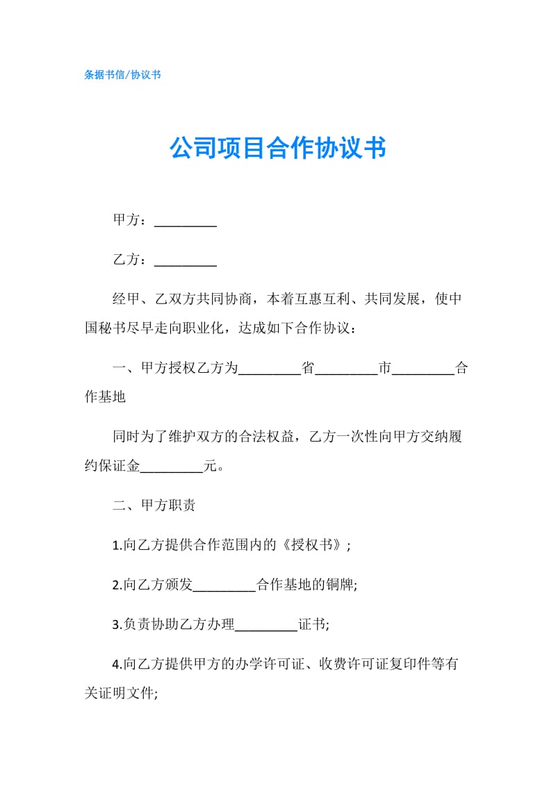 公司项目合作协议书.doc_第1页